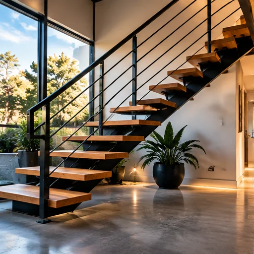 Escalera con estructura metálica